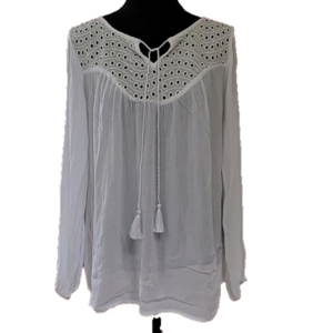 Lascana Venus Boho Gauze Eyelet Trim Peasant Top Size Small EUC